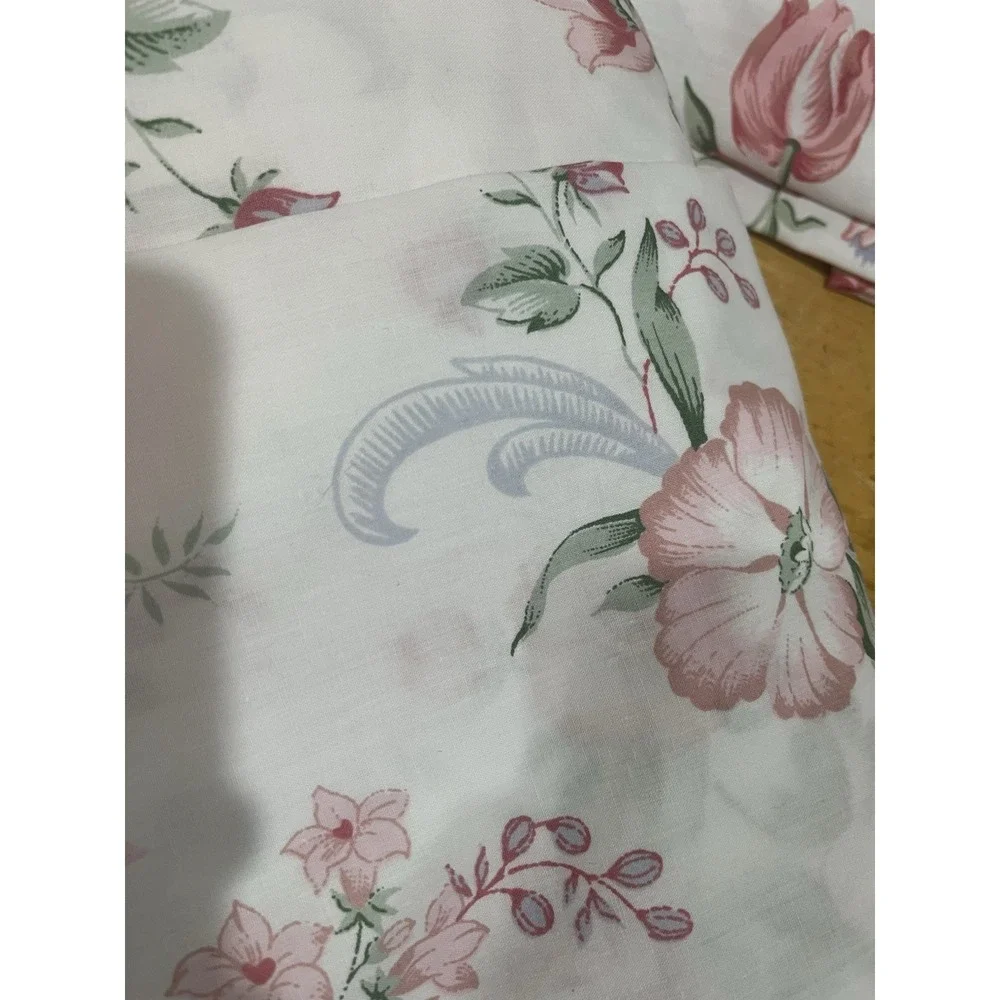 Vtg Cannon Cottagecore Full Sheet‎ Set Garden Country Rose Floral White Pink